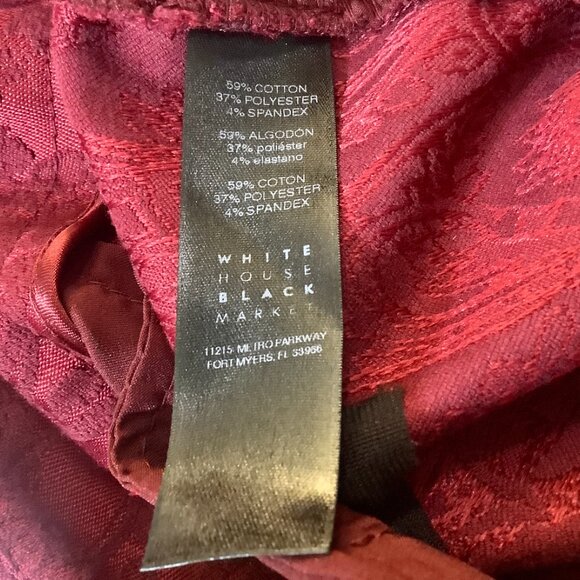 The Slim Ankle Pant White House Black Market Jacquard Paisley Dark Red Size 6 - Picture 11 of 12